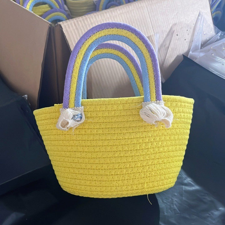Women's handmade basket bag with color-coordinated handle accents Stornfield