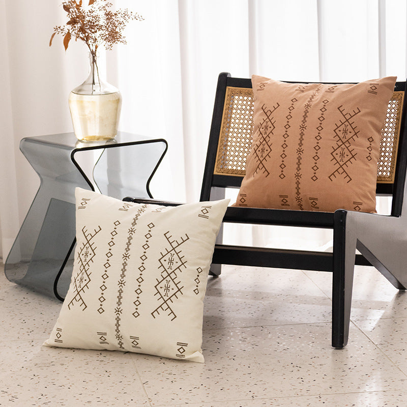 Square decorative cushion with fine relief embroidery in ethnic design and removable cover Stornfield