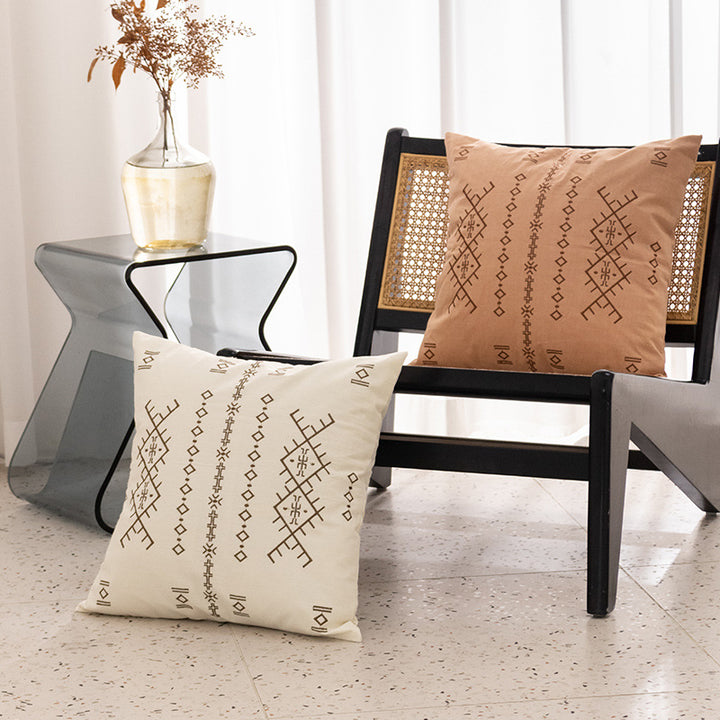 Square decorative cushion with fine relief embroidery in ethnic design and removable cover Stornfield