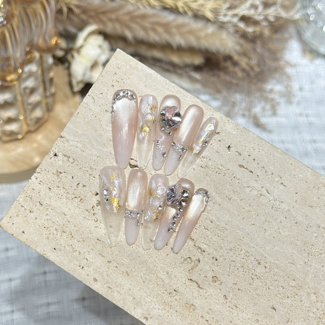 Decorative Stiletto Press-On Nail Art Set with Gemstone Accents Stornfield
