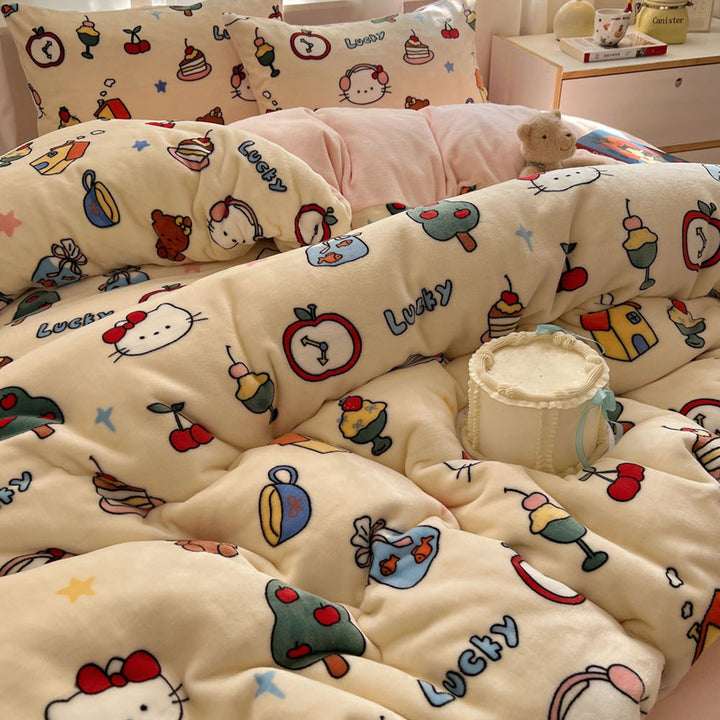 Plush Cartoon-Print Reversible Fleece Comforter with Oversized Loft