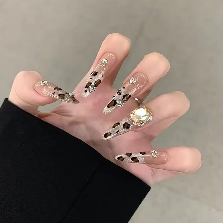 Decorative Stiletto Press-On Nails with Gem Accents Stornfield