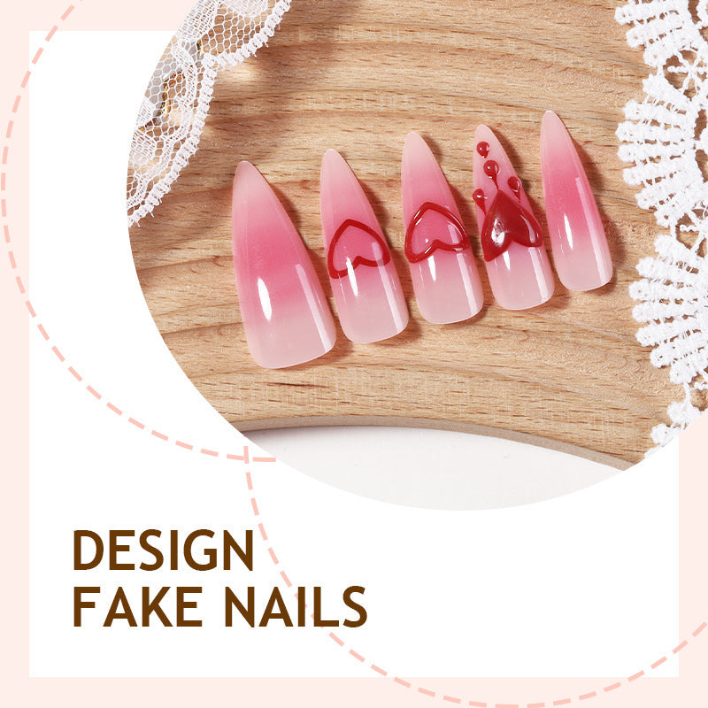 Artificial Nail Set with Romantic Heart Design and Delicate Ombre Effect Stornfield