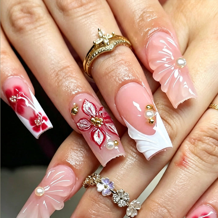 Floral Patterned Press-On Nail Tips Set Stornfield