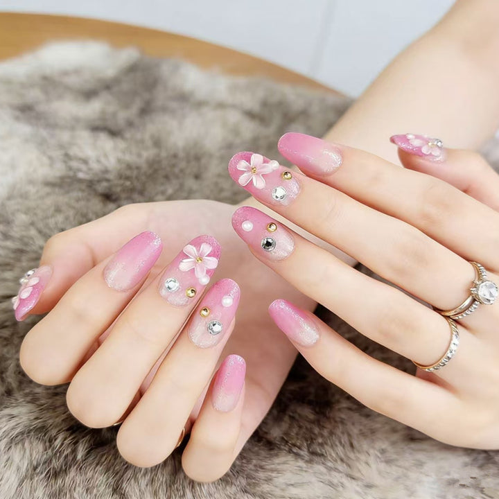 Floral Glitter Press-On Nail Art