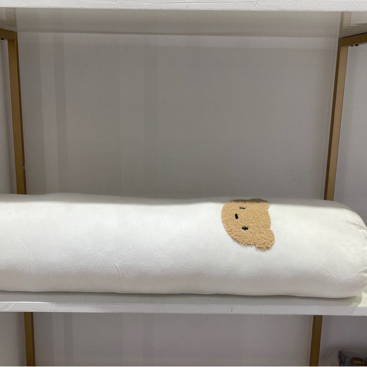 Padded quilt set with embroidered bear appliqués and neck roll