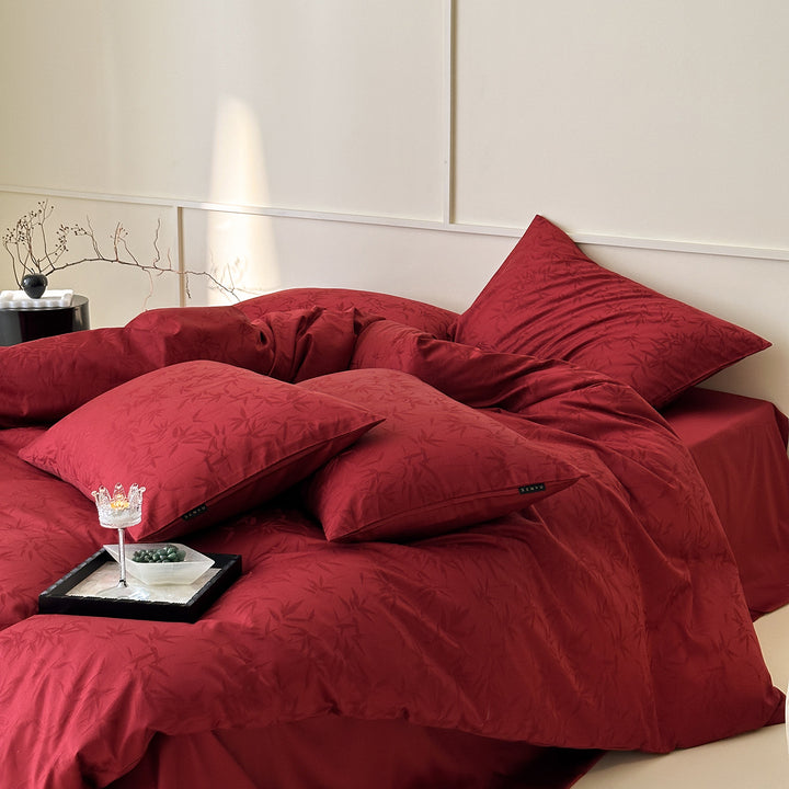 Premium bedding set made of cotton satin with fine tone-on-tone bamboo jacquard