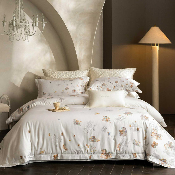 Whimsical Illustrated Cotton Sateen Duvet Cover & Pillowcase Set