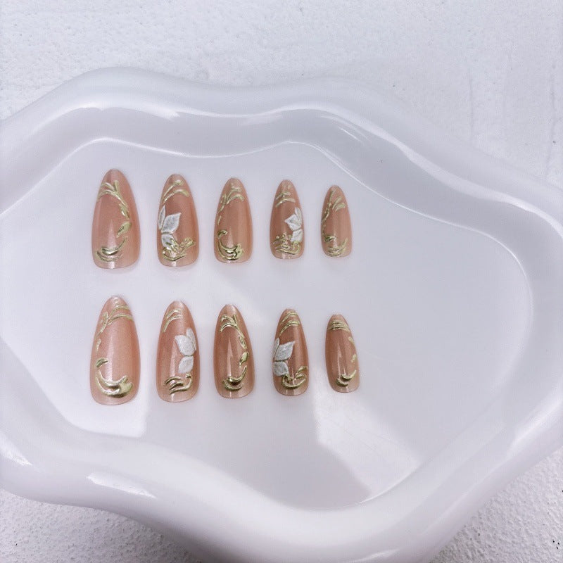 Elegant artificial nails with marble and gold accents Stornfield
