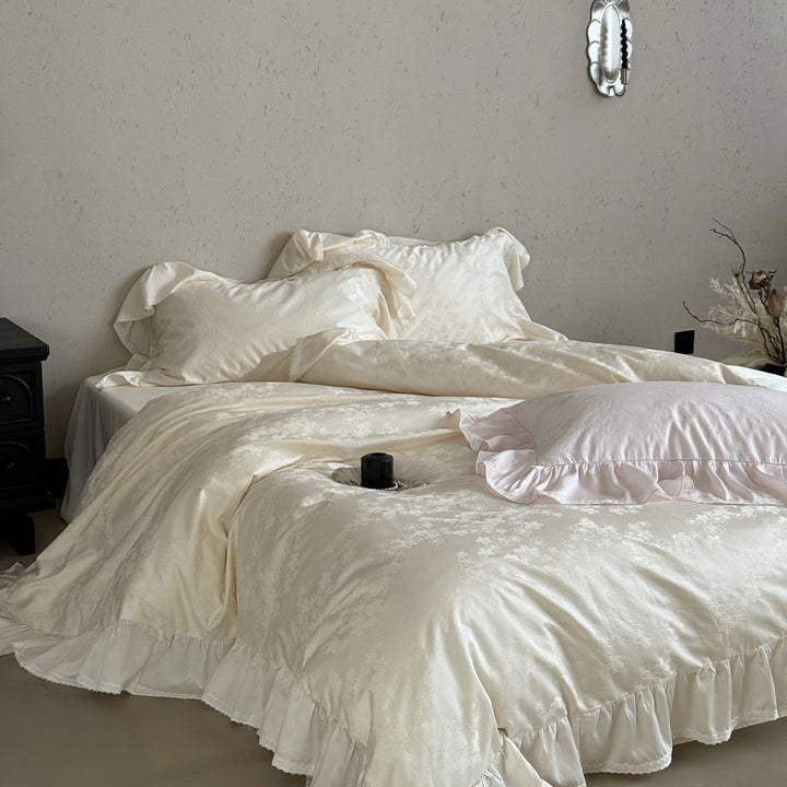 Luxury Ruffled Jacquard Satin Duvet Cover Set