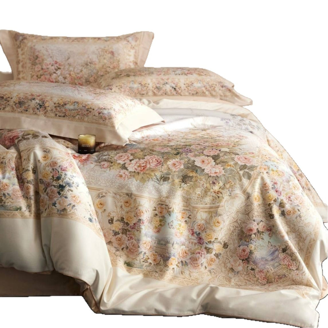 Floral Satin-Feel Duvet Cover Set with Oxford Shams