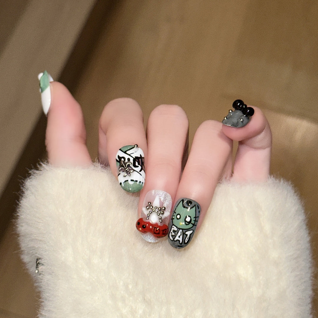 Playful Character Design Press-On Nail Art Set Stornfield