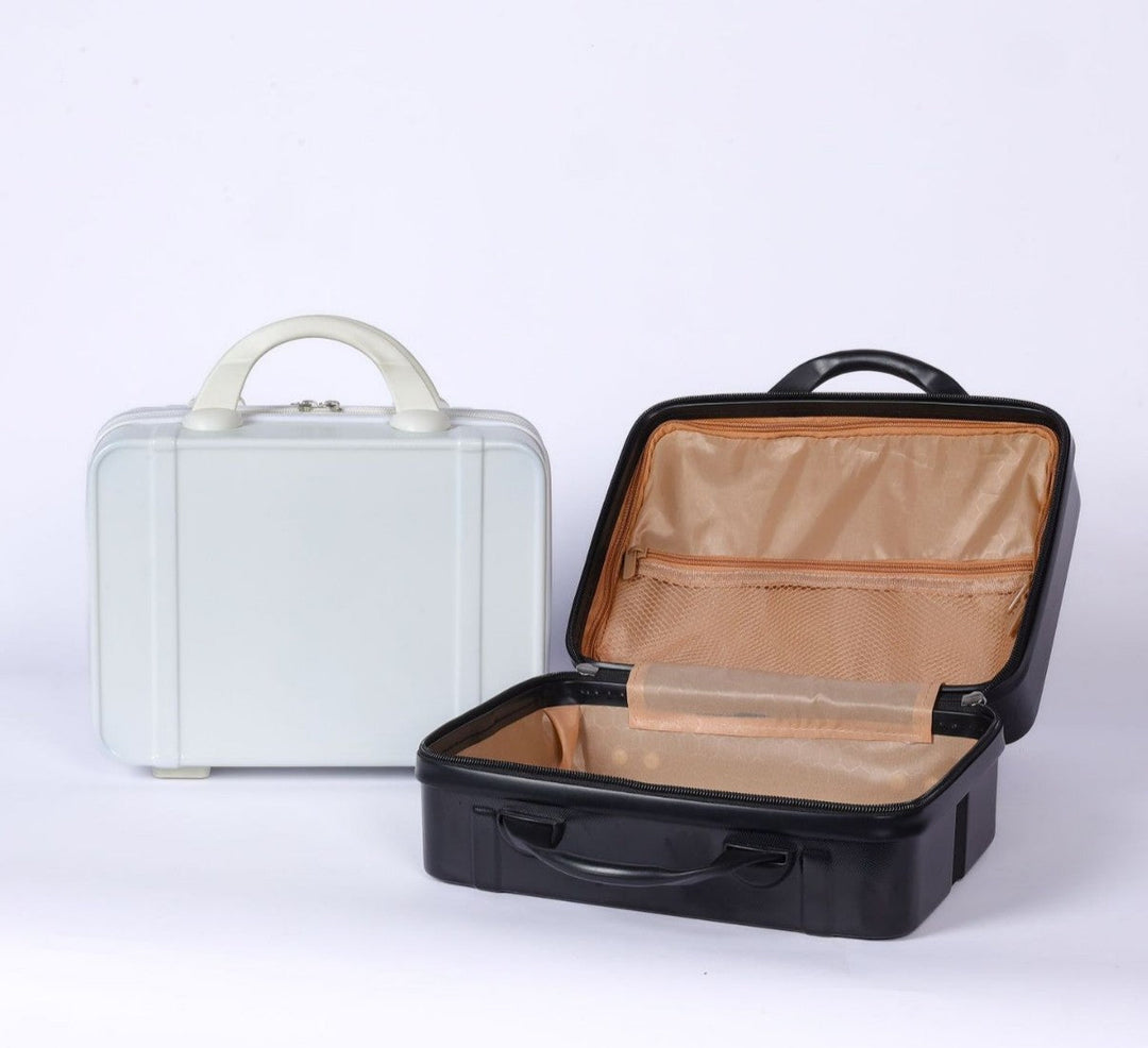 compact hard-shell mini travel vanity case with top handle secure zipper and stackable design Stornfield