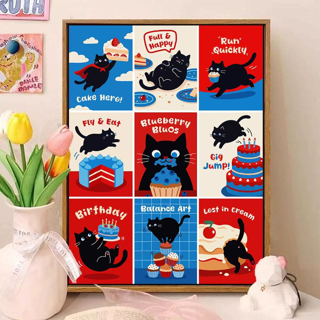Playful Cat-Themed Illustrated Wall Art Stornfield