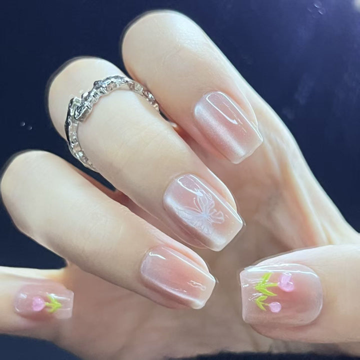 Artistic Floral Nail Design Press-On Tips Stornfield
