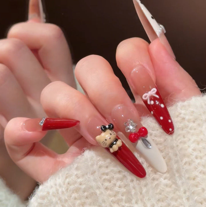 Artistic Press-On Nail Set with Holiday Designs Stornfield