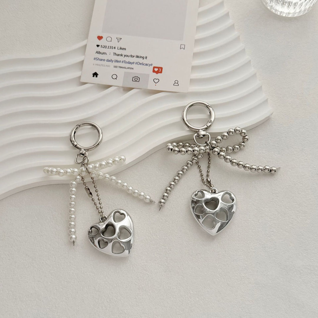 Heart-Shaped Charm Keychain with Beaded Bow Stornfield