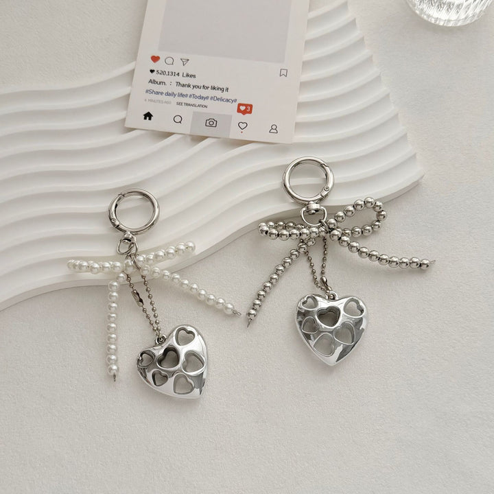 Heart-Shaped Charm Keychain with Beaded Bow Stornfield