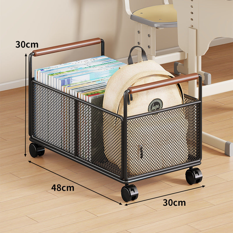 Metal Mesh Floor Storage Crate with Wooden Carry Handles