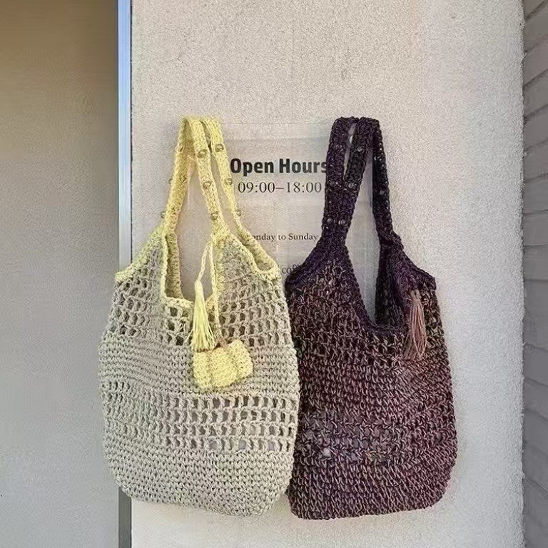 Tote bag made from hand-crocheted yarn with ergonomic shoulder straps Stornfield