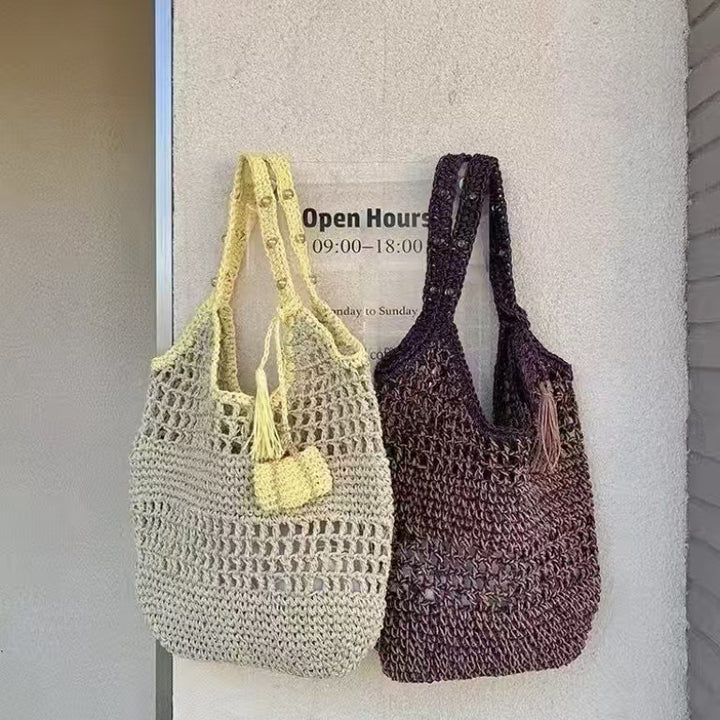 Tote bag made from hand-crocheted yarn with ergonomic shoulder straps Stornfield