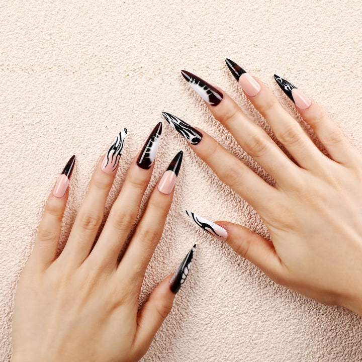 Artificial nails with creative black-and-white pattern Stornfield