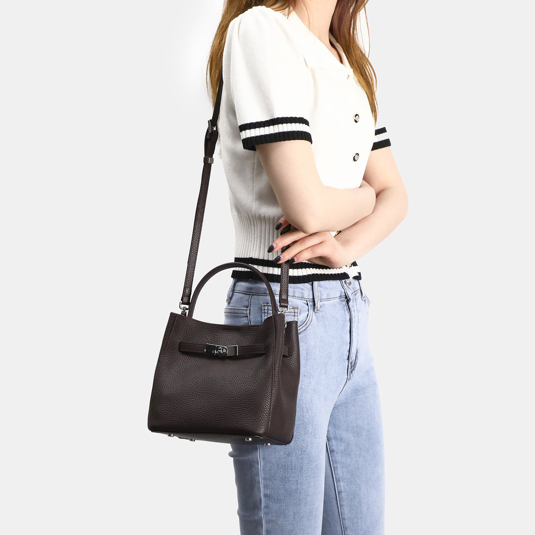 Textured Leather Handheld Tote Bag
