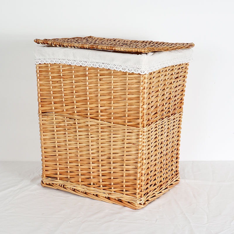Women's laundry basket with elegant fabric cover and decorative elements Stornfield
