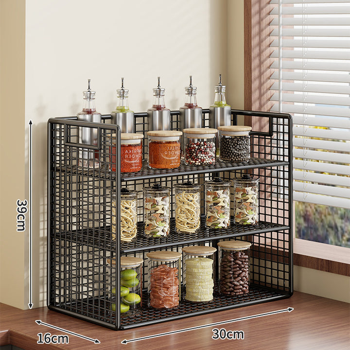 Compact Two-Tier Metal Grid Countertop Spice and Pantry Jar Organizer
