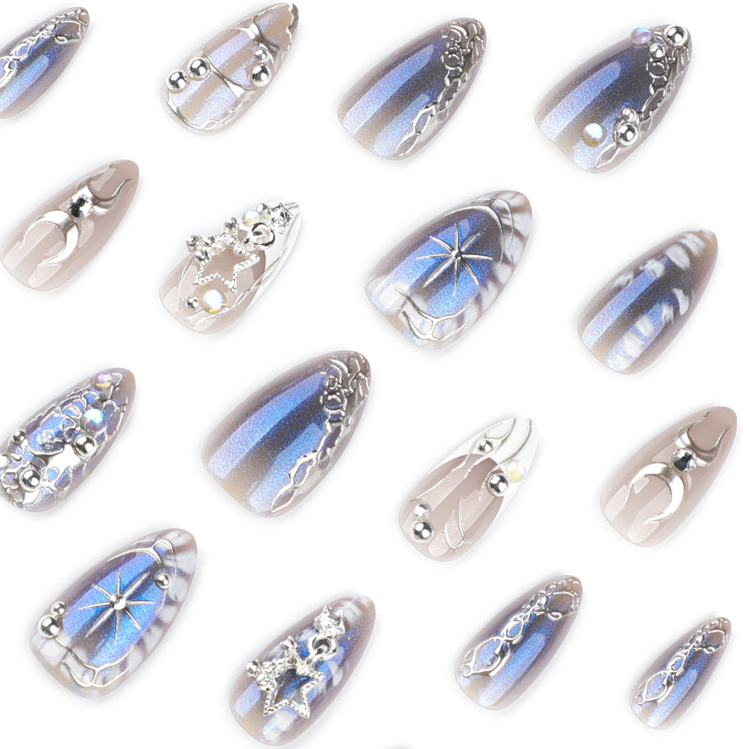 Artful Nail Extensions with Shiny Metal Accents Stornfield
