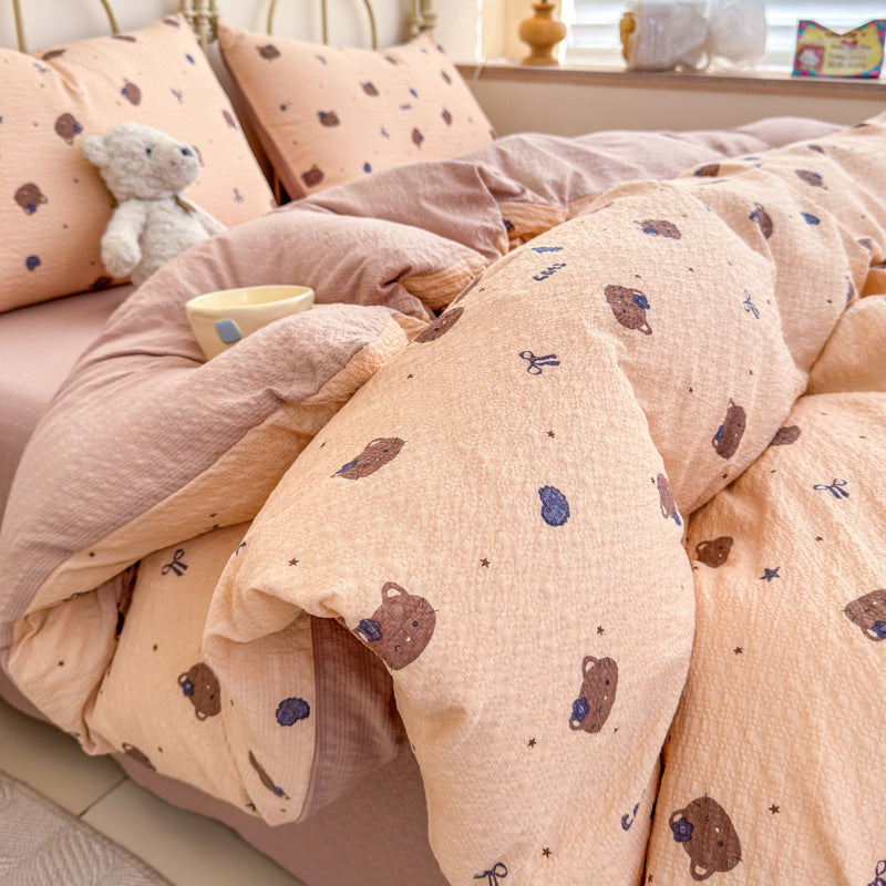 Children's Playful Cartoon Animal Print Bedding Set