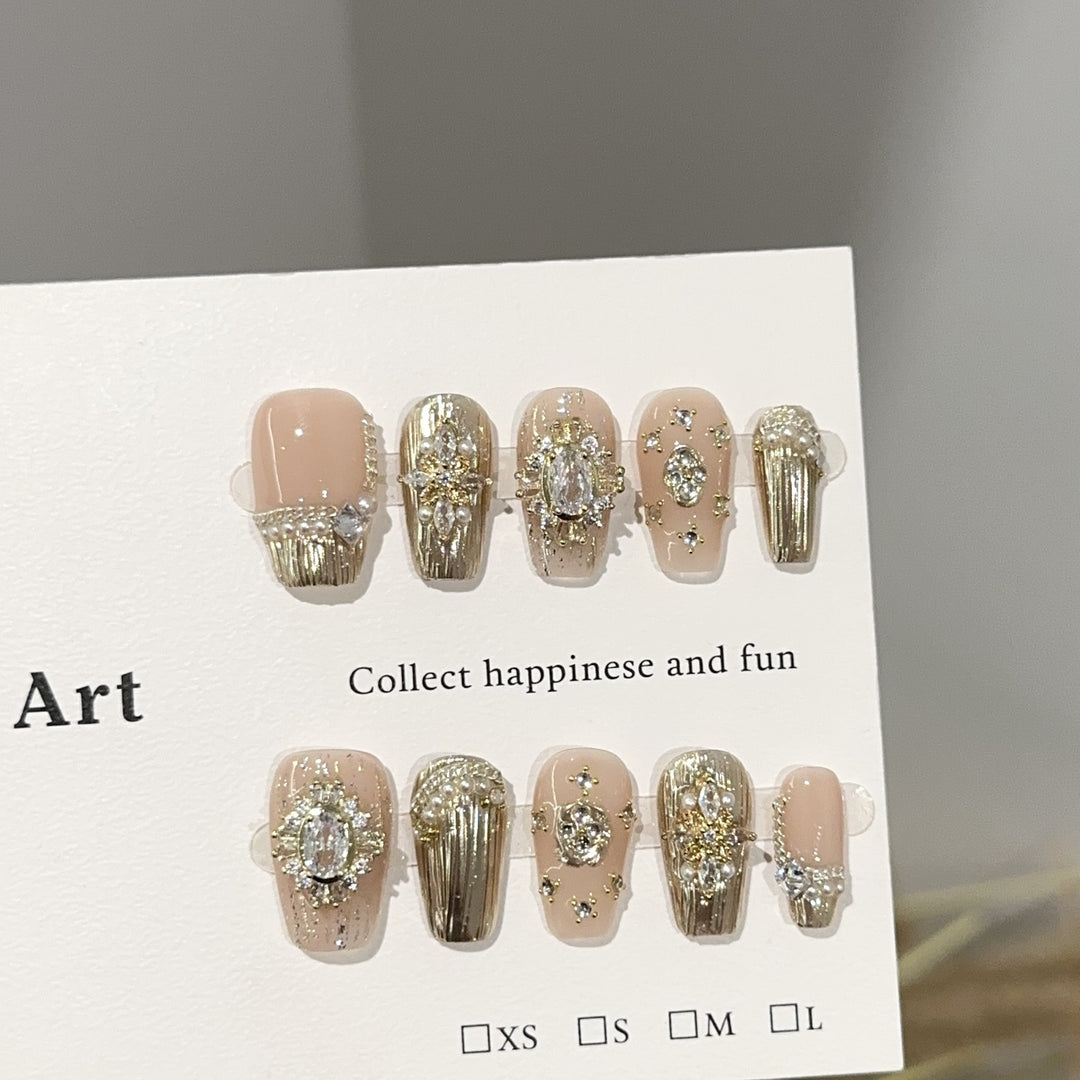 Glamorous Jewel-Embellished Press-On Nail Art