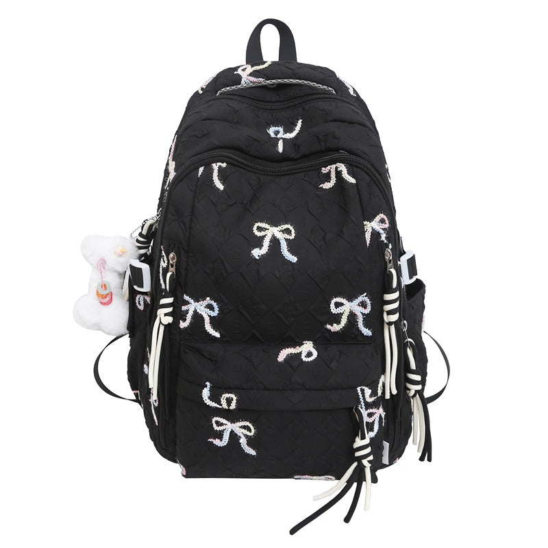 Quilted Embroidered Bow-Design Backpack Stornfield