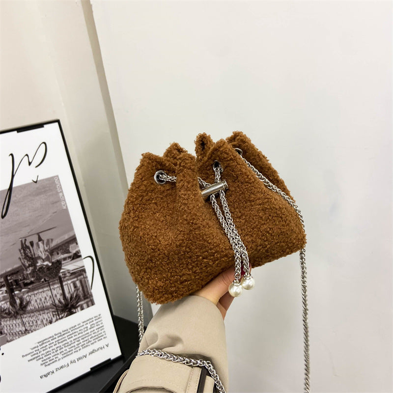 Plush Drawstring Bucket Bag
