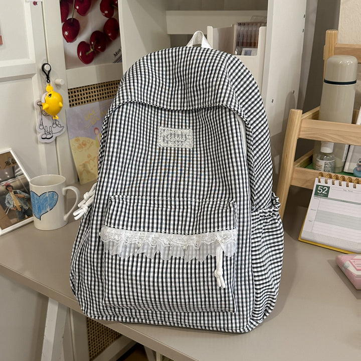 Charming Striped Lace-Trimmed Backpack Stornfield