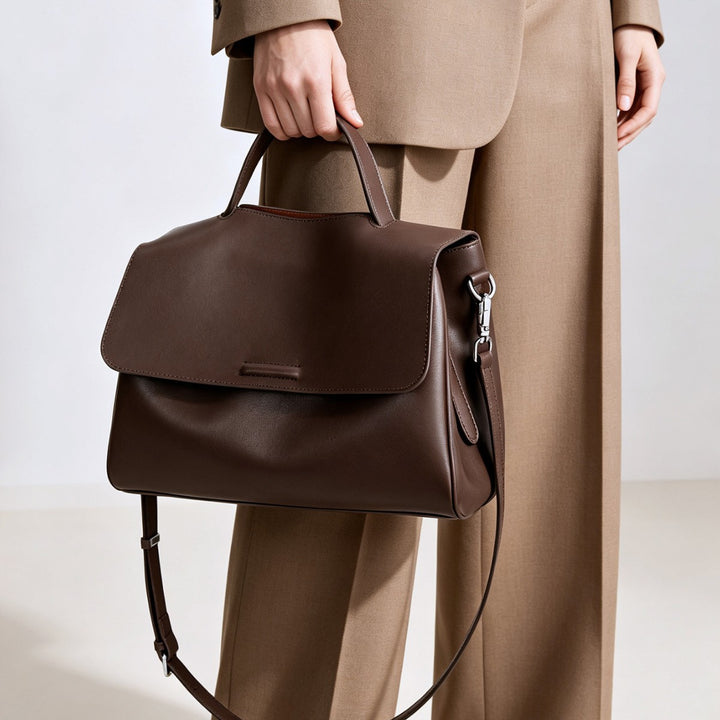 Structured Top-Handle Flap Satchel with Detachable Crossbody Strap