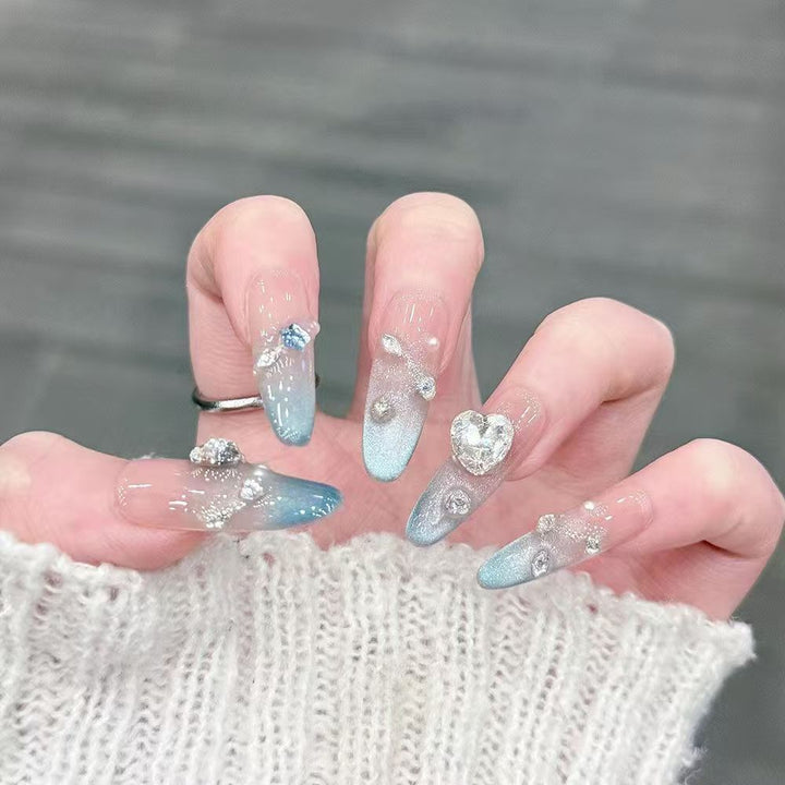 Artistic 3D Jewel-Embellished Press-On Nail Set Stornfield