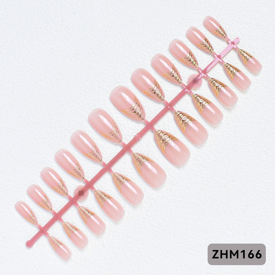 Elegant Press-On Nail Tips with Gold Detailing Stornfield