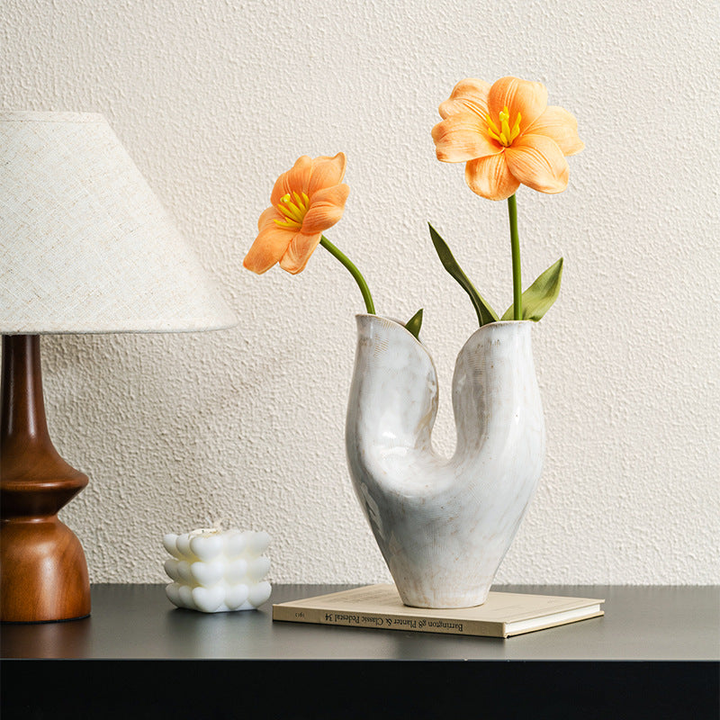 Sculptural Ceramic Double Mouth Vase with Organic Curved Silhouette