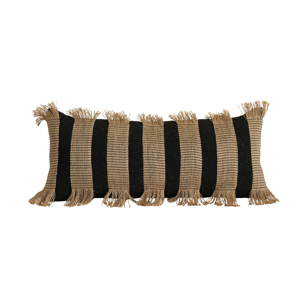 Woven cushion cover with bouclé surface and jute fringes Stornfield