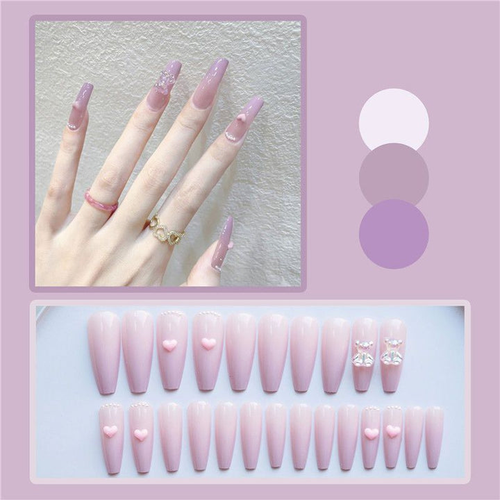 Decorative Press-On Nail Set with Heart and Bow Accents Stornfield