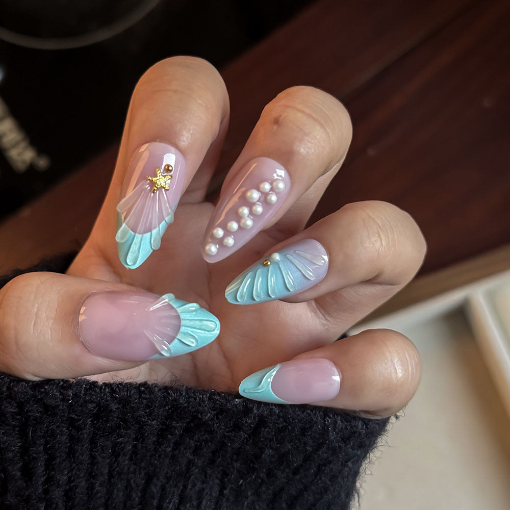 Artistic Ocean-Inspired Press-On Nail Set Stornfield