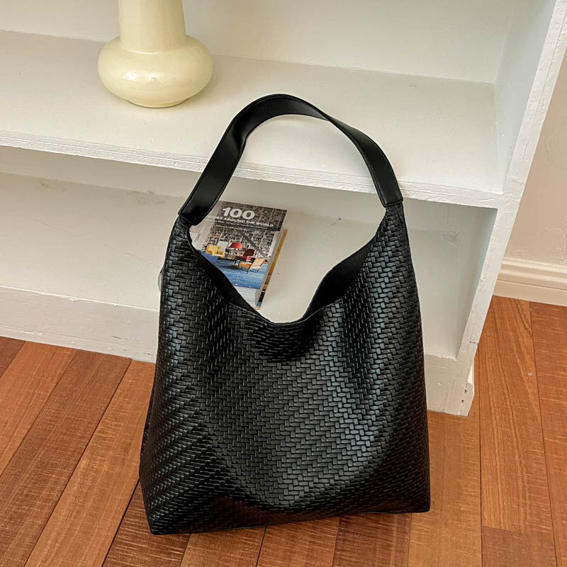 Woven Vegan Leather Hobo Bag