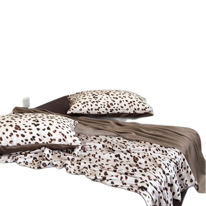 Satin-Feel Reversible Animal Spot Duvet Cover Set with Solid Reverse and Pillow Shams