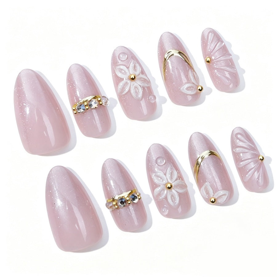 Elegant artificial nail set with floral and glitter elements Stornfield