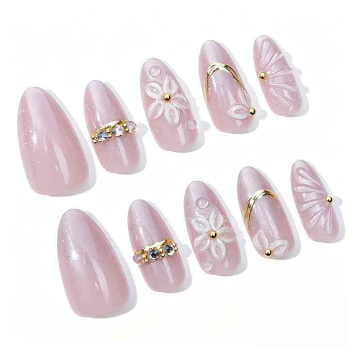 Elegant artificial nail set with floral and glitter elements Stornfield