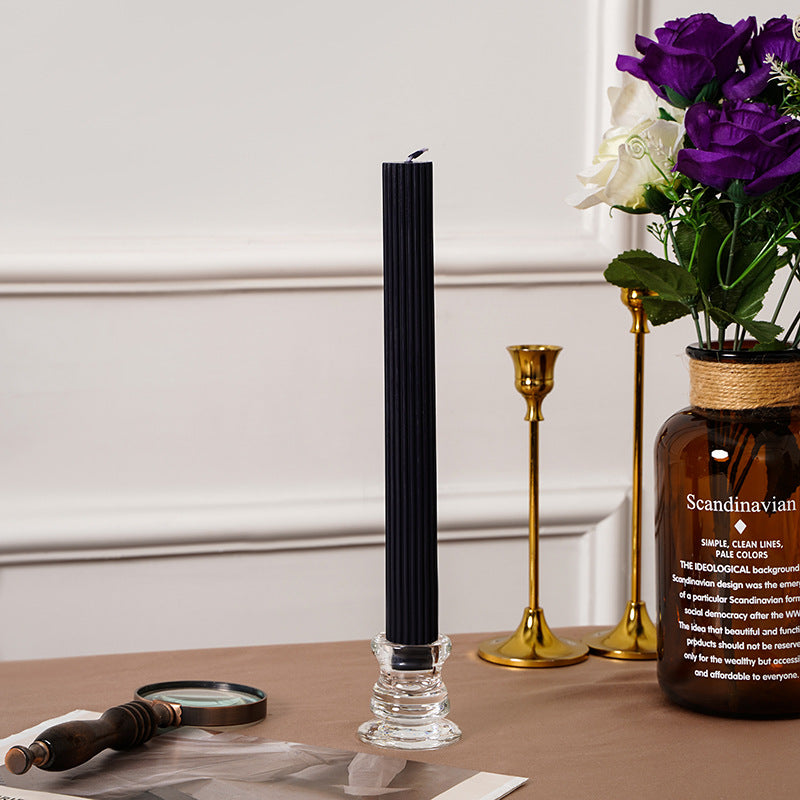 Sculpted Vertical-Groove Unscented Dinner Taper Candle for Mantel & Table