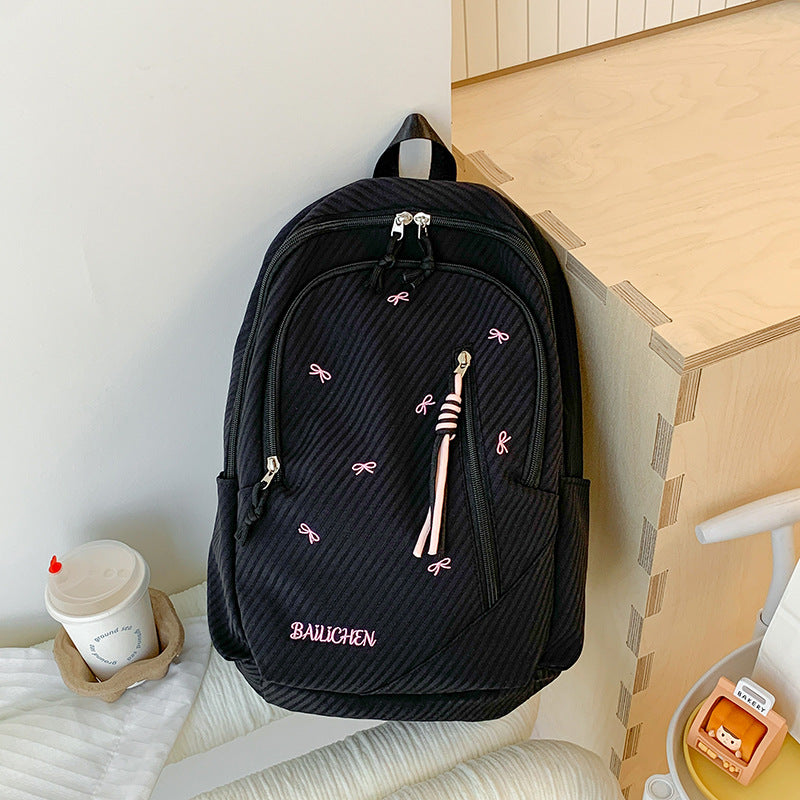 Stylish Embroidered Bow-Accent Casual Backpack Stornfield