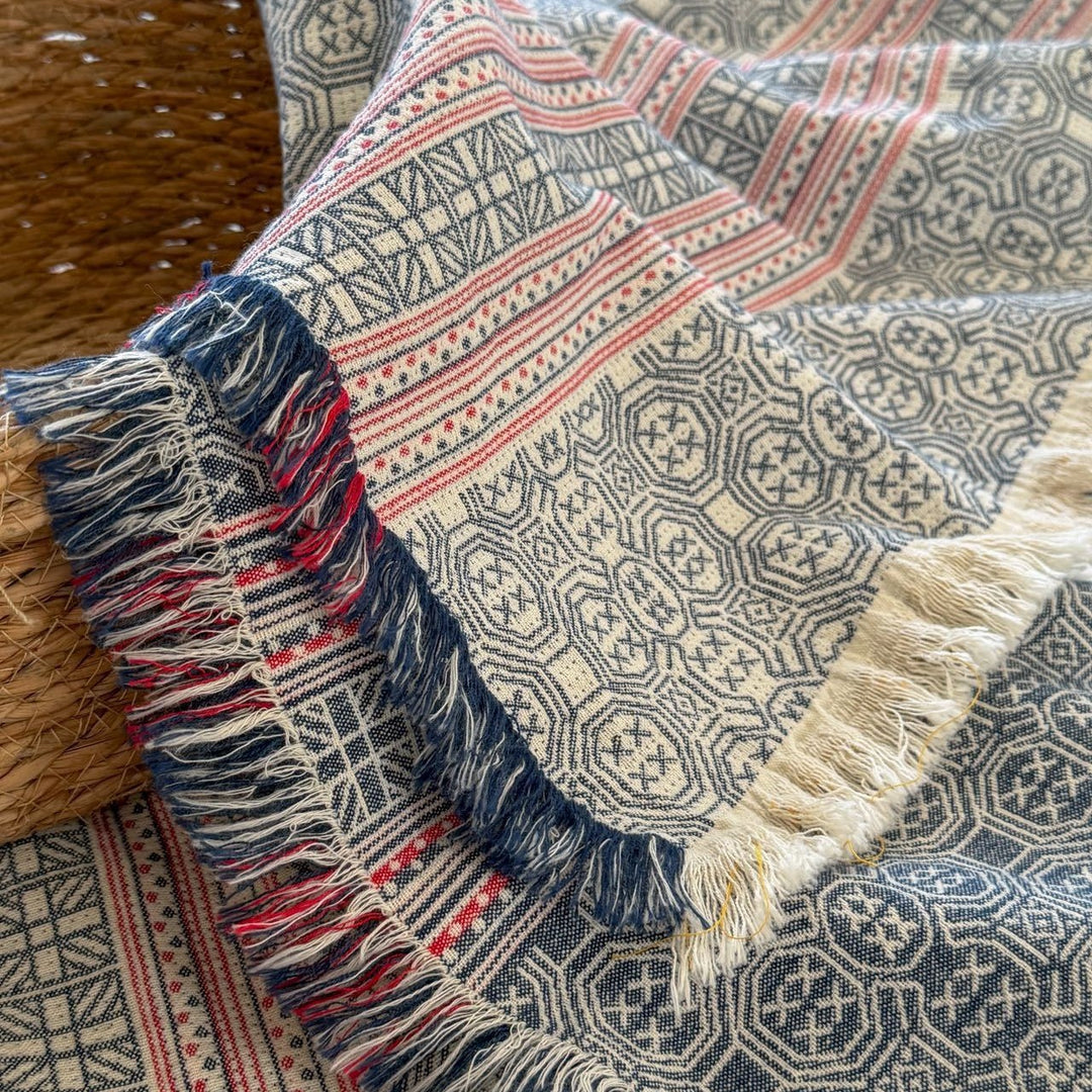 Oversized Woven Cotton Bedspread Throw with Fringe