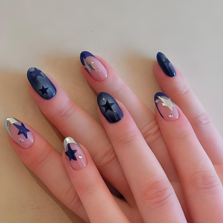 Artificial nails with elegant star pattern and smooth structure Stornfield